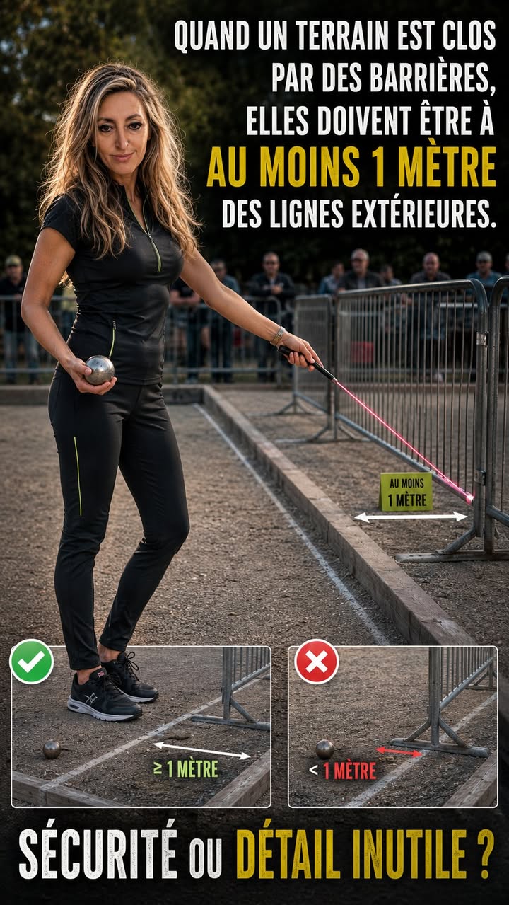 Quiz Paquita : Barrières autour du terrain = au moins 1 m des lignes. Vrai ou faux - photo Facebook PetanqueLand