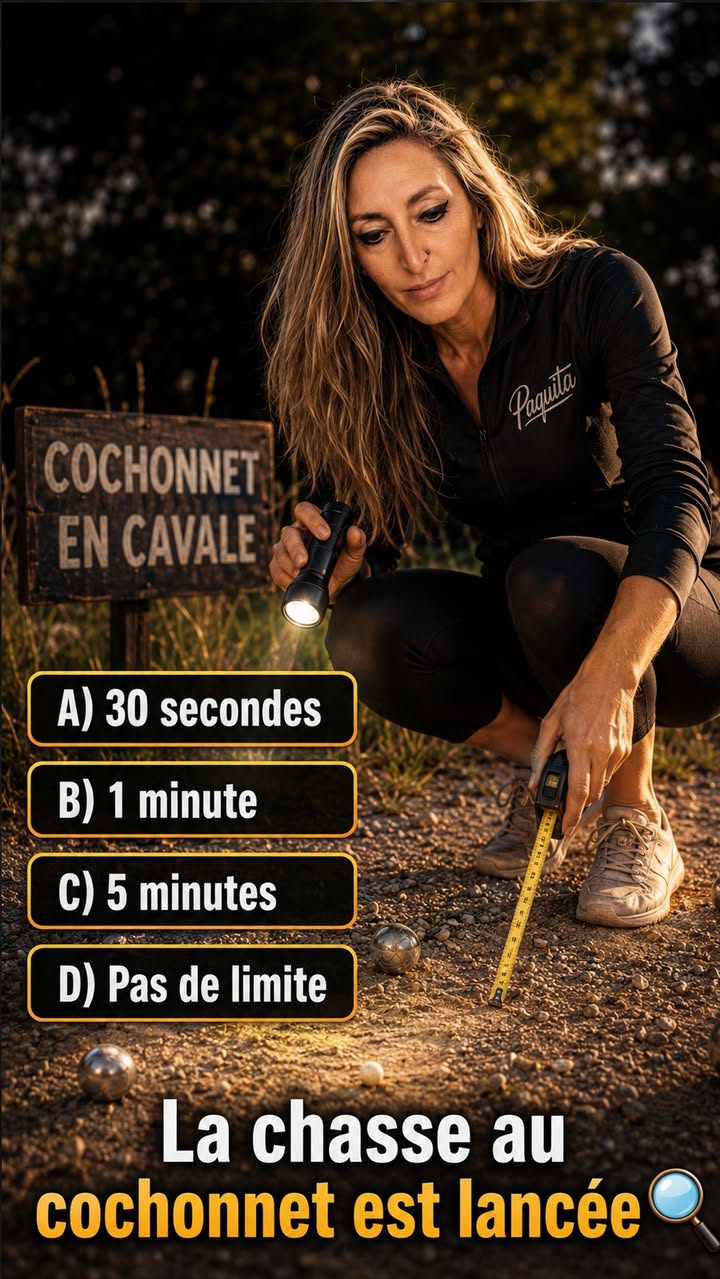 Quiz Paquita : Si le cochonnet est introuvable pendant la mene, combien de temps pour le chercher - photo Facebook PetanqueLand